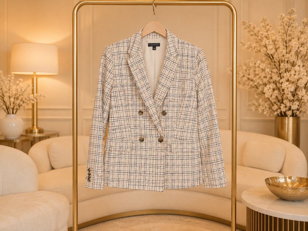Ann Taylor Tweed Blazer Size 6 Black Cream Career Jacket NWOT Double Breasted